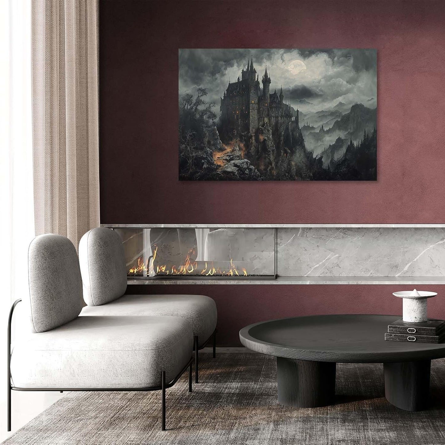 Vintage Castle Poster Dark Academy Victorian Gothic Castle Wall Art Poster Moody Mystical Art Print Suitable for Home Living Room Bedroom8x12in Wood Framed