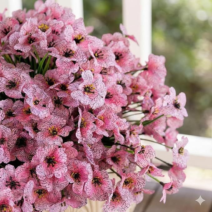 Geegoods Artificial Mums Flowers for Outdoors, 16 Bundles UV Resistant Fake Plastic Pink Flowers for Patio Porch Spring Summer Decor