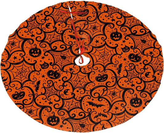 Christmas Tree Skirt,Halloween Pumpkin Xmas Tree Skirt Rustic Farmhouse Tree Skirt for Christmas Decor Xmas Holiday Home Party Decorations36