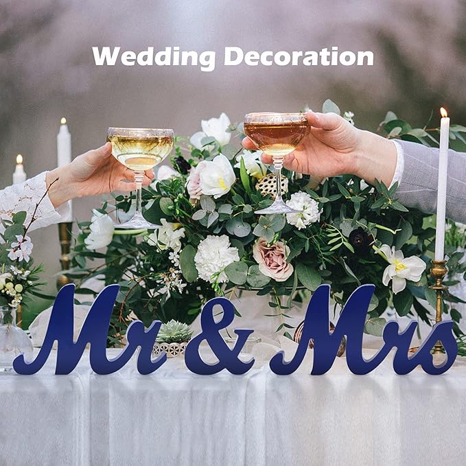 Navy Blue Mr & Mrs Sign for Wedding Table, Large Wooden Letters, Wedding Decoration, Anniversary Party & Valentine's Day Vintage Decor