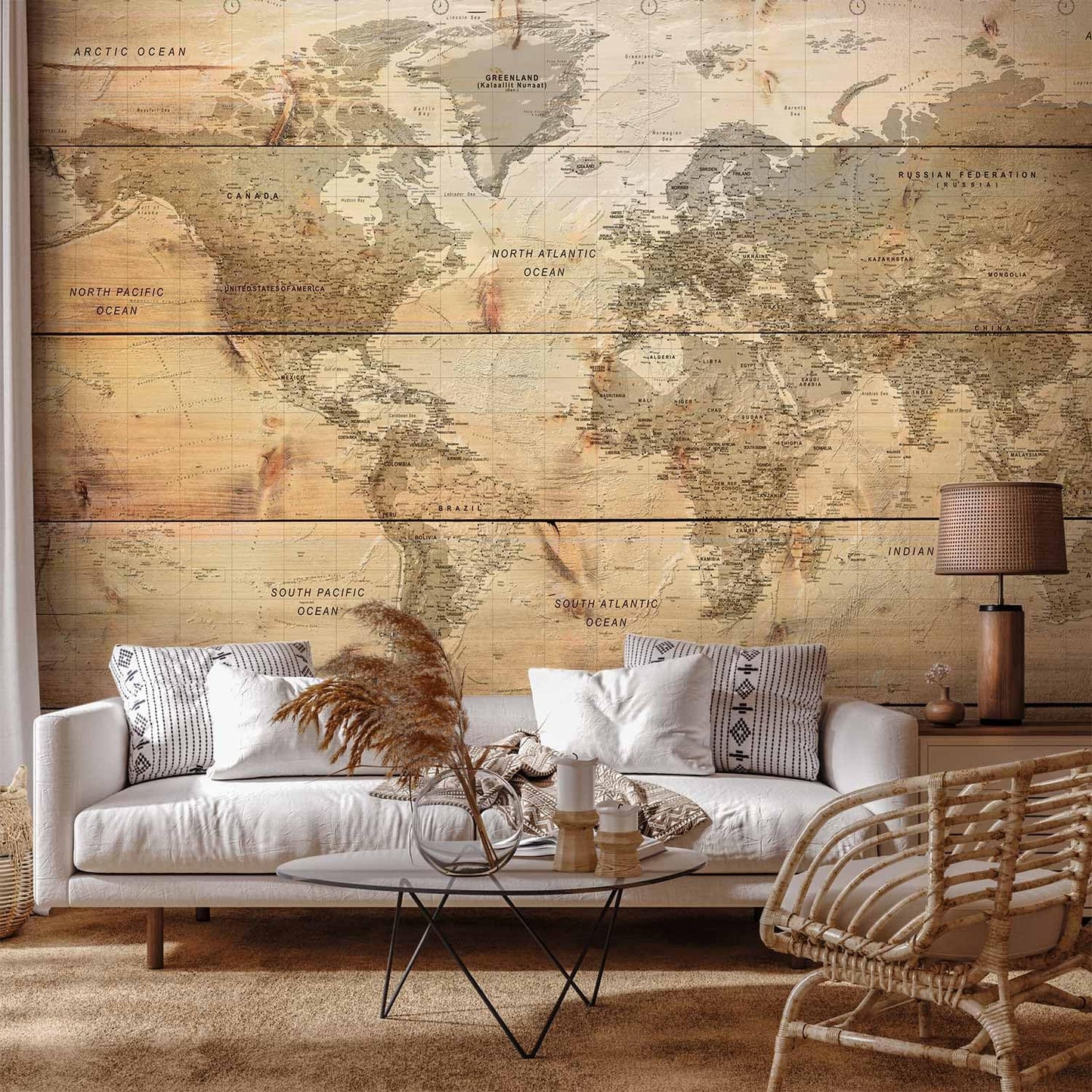 artgeist Premium Wall Mural World Map 79x55 in - XXL Non-Woven Wallpaper Fleece Wall Decor Photo Print Picture Image Design Home Map of The World k-A-0218-a-a