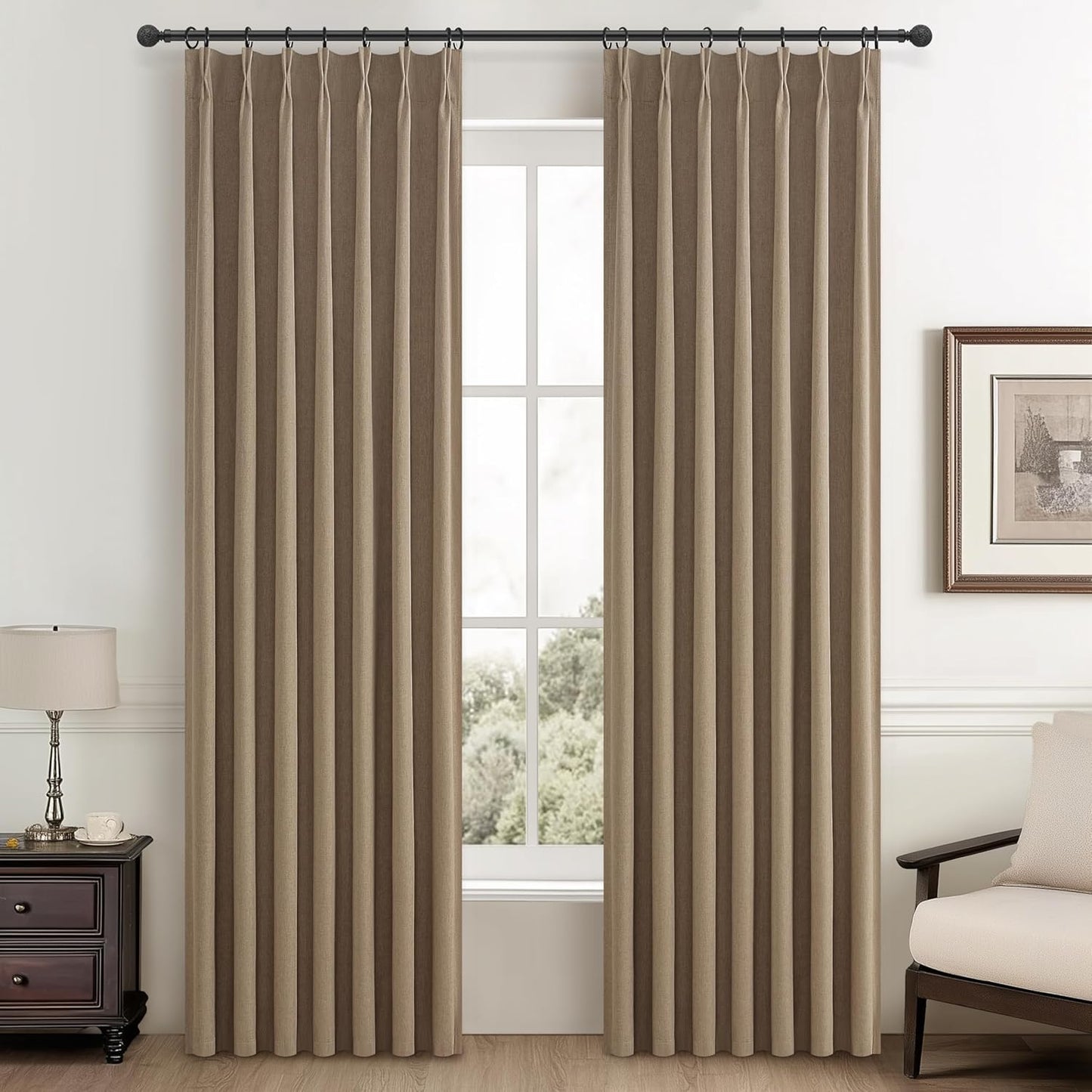 Rust Brown Living Room Curtains 84 Inches Long,Tan Beige Pinch Pleated Linen Basics Window Curtains Total Blackout Burlap Sunblock Thermal Drapes Cabin/Office/Nursery Room Divider (40"x84" 2panels)