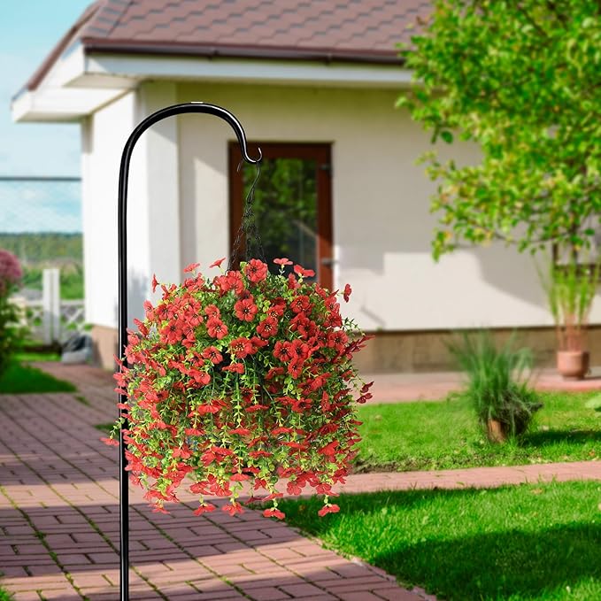 ZFProcess Artificial Hanging Flowers for Outdoors Spring Decoration, 2PCS Silk Fake Daisy Realistic Outdoor Flowers UV Resistant Porch Patio Window Yard Decor(Red)
