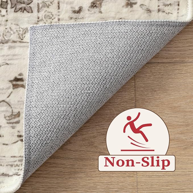 SERISSA 5x7 Boho Area Rug, Washable Large Rugs for Living Room, Ultra Soft Non-Slip Bedroom Rug Print Distressed Vintage Farmhouse Carpet Earth Tone Rug for Dining Room Office Home Decor