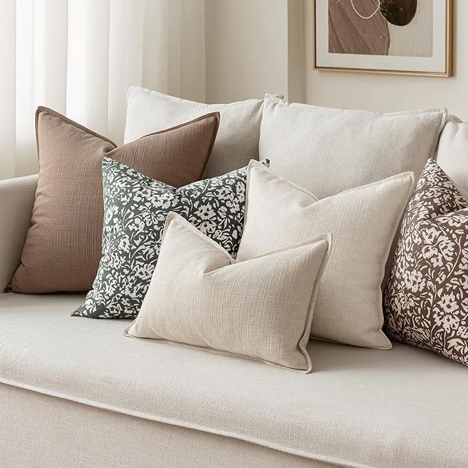 MIULEE Euro Sham Pillow Covers for Bed 26x26, 2 Pack Natural Beige Thick & Textured Decorative Throw Pillow Covers, Neutral Linen Cushion Cases, Modern Farmhouse Home Decor, No Filling