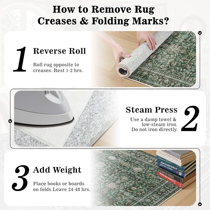 DCX Green 5x7 Rug, Kid & Pet Friendly with Rubber Back Non Slip, Machine Washable Stain Resistant Vintage Traditional Distressed Carpet, Rug for Living Room, Bedroom, Neutral Home Decor
