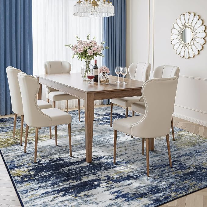Lofus 5x7 Area Rug for Living Room, Abstract Rugs with Non-Slip Backing, Neutral Modern Washable Carpet for Bedroom Dining Room Home Office Nursery Indoor, Dark Blue/Brown