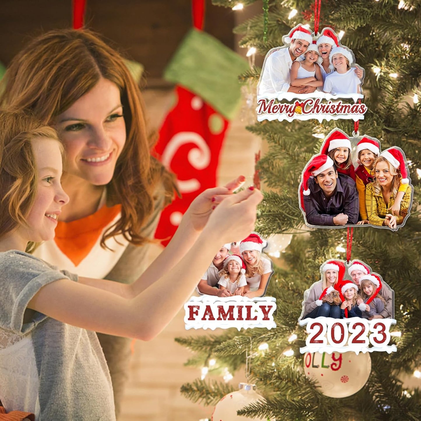 Personalized Photo Ornament Acrylic Custom Christmas Ornaments with Picture Customized Family Christmas Ornament 2023 for Tree Hanging Decoration Gift for Men Women Style 3