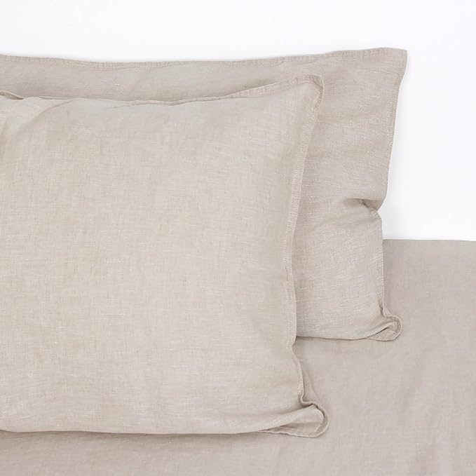 Linen Pillow Cases 100% French Natural Linen Pillowcase Set of 2-Stone Washed Moisture-Absorbing Linen Pillow Shams King Size(20''x40''),Natural Linen