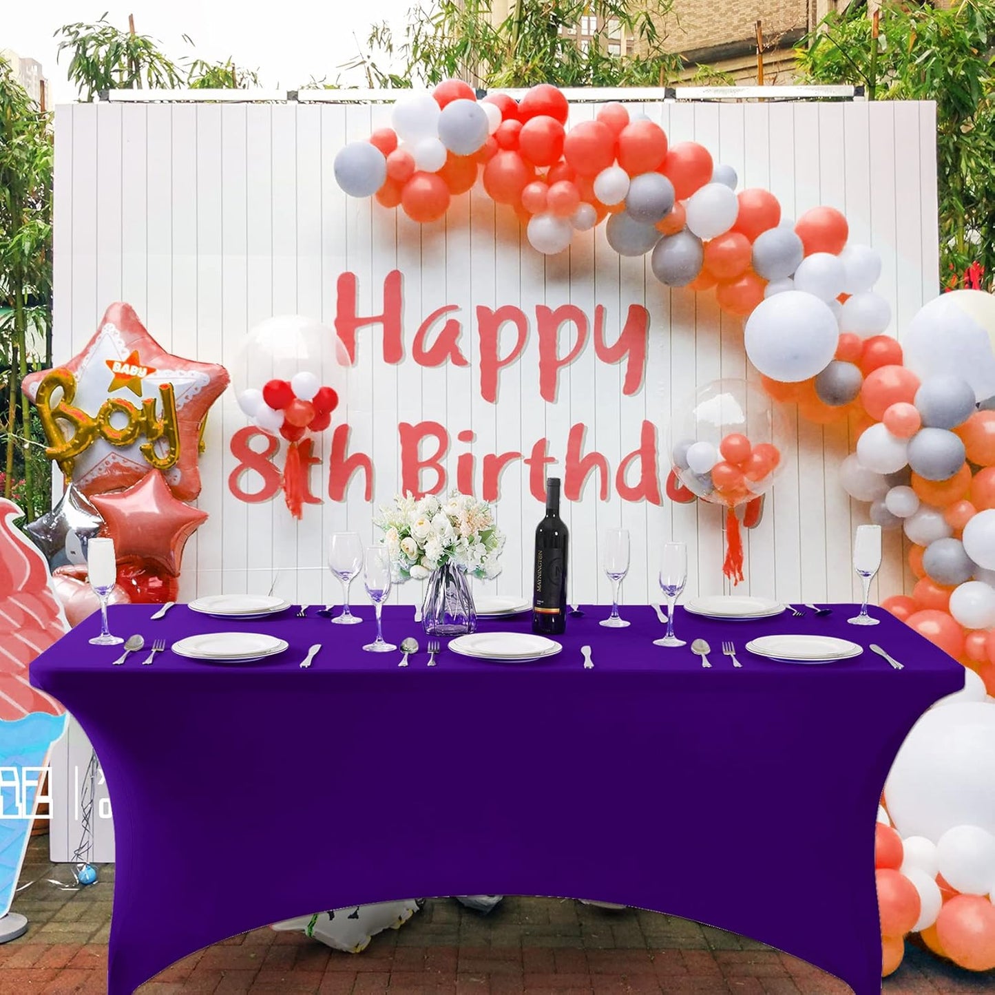 SuperO Waterproof Spandex Table Cover for 6FT Table Universal Fitted Stretch Tablecloth for Party, Banquet, Wedding and Events-Purple