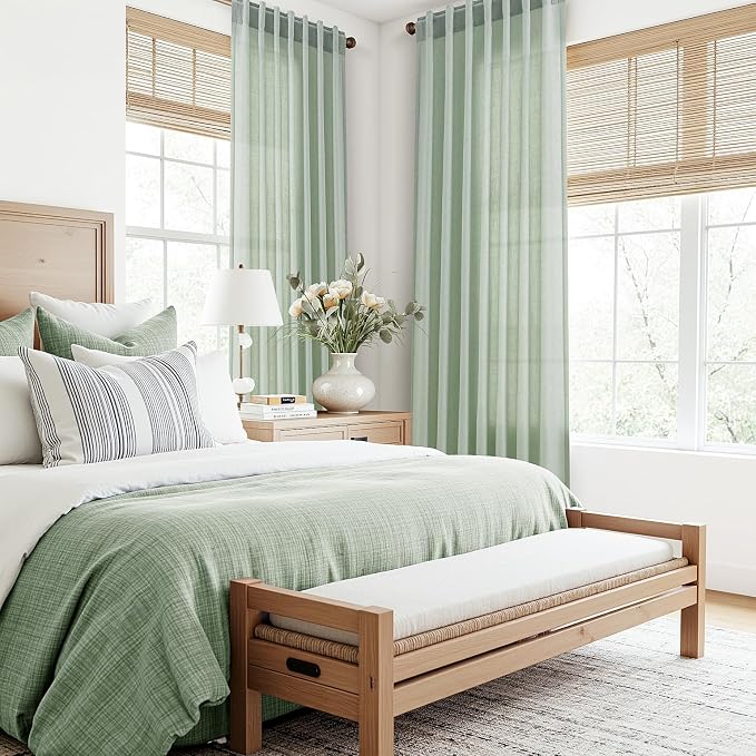 Nanspring Extra Long Linen Curtains 108 Inch Length for Living Room 2 Panels Set Back Tab Neutral Privacy Drapes Semi Sheer Light Filtering for Bedroom Boho Floor to Ceiling Aqua Green W50 x L108