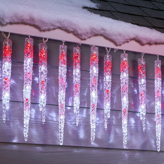 Minetom Icicle Lights Outdoor with Clips, 20ft 100 LED 20 Tubes Twinkling Crystal Icicle String Lights, Connectable Waterproof Hanging Christmas Decorations Plug in for Outdoor, Red and White