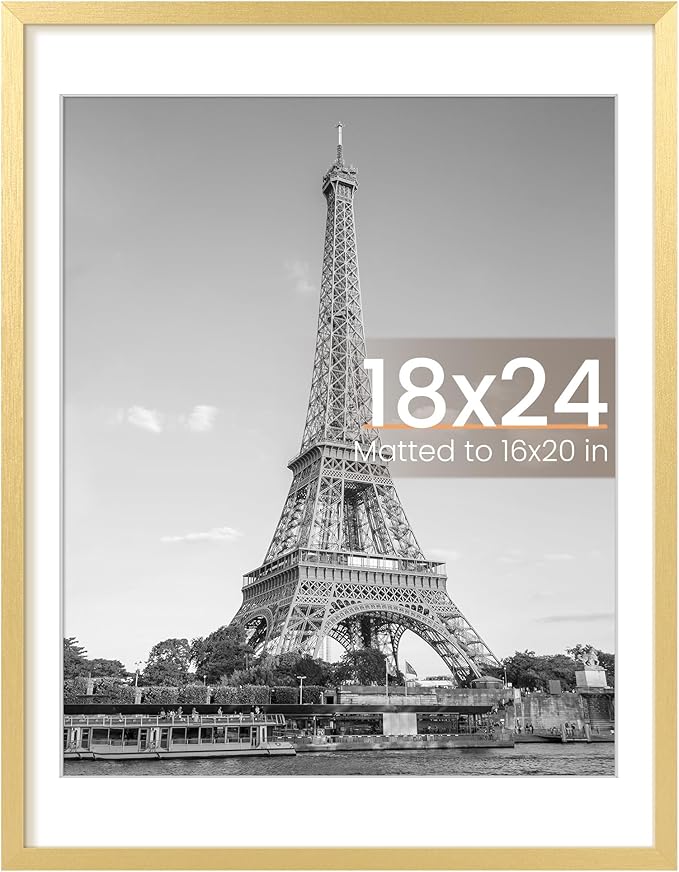 upsimples 18x24 Picture Frame, Display Pictures 16x20 with Mat or 18 x 24 Without, Wall Hanging Poster Frames, Gold, 1 Pack