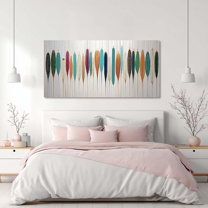 Ggaafet Indian Feather Arrow Wall Art for Living Room Canvas Painting Prints Beautiful Boho Art Deco Modern Artwork Office Bedroom Family Dining Room Decor Extra Large