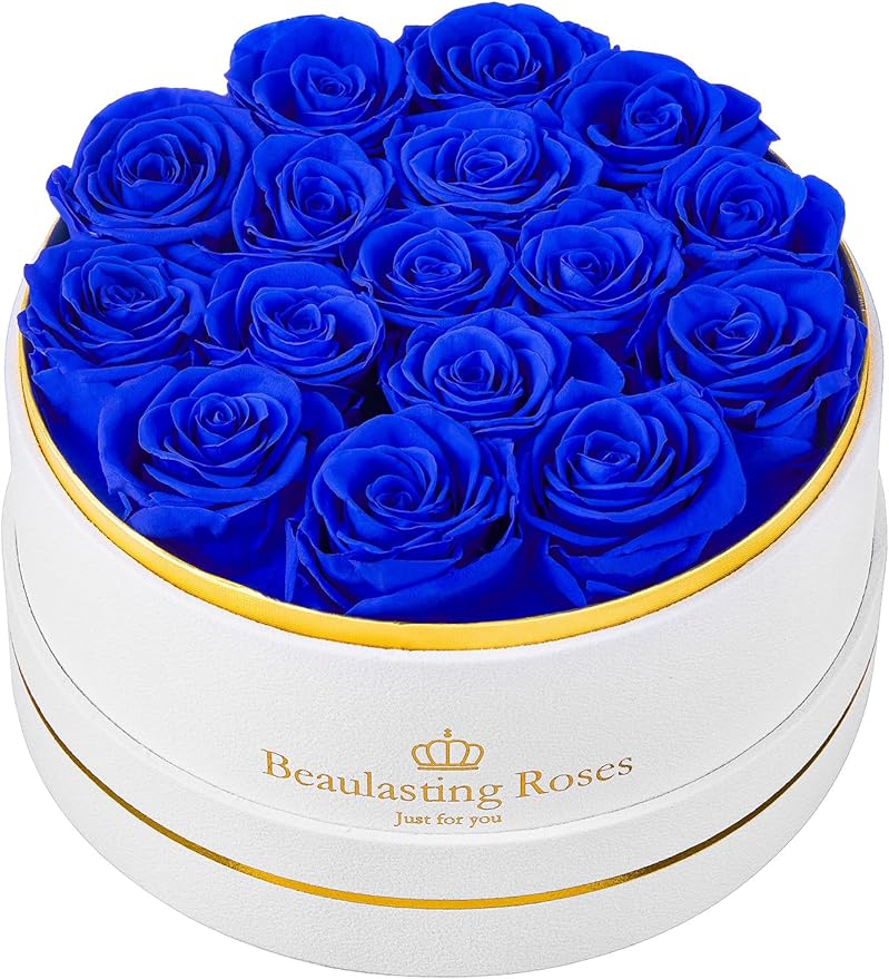 16 Preserved Roses Forever Flowers Real Roses in a Box Mother's Day Birthday Flowers for Her Mom Women Wife Valentine's Day, Royal Blue Roses