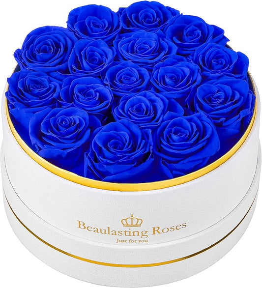 16 Preserved Roses Forever Flowers Real Roses in a Box Mother's Day Birthday Flowers for Her Mom Women Wife Valentine's Day, Royal Blue Roses