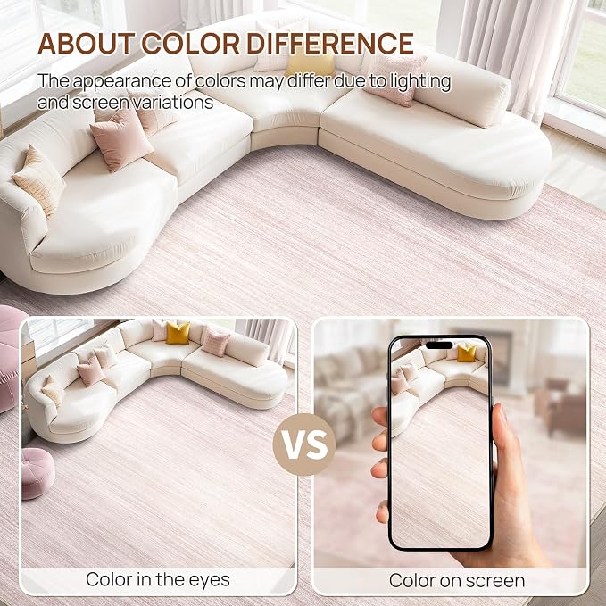 UERMEI 8x10 Washable Area Rug - Neutral Modern Abstract Living Room Rugs, Non-Slip Soft Large Indoor Floor Carpet for Bedroom Home Office & Under Dining Table Decor, Soft Pink