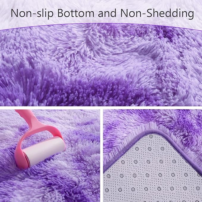 AROGAN Soft Rainbow Area Rugs for Girls Room 3x5 Feet, Fluffy Girls Bedroom Rugs, Princess Rug, Cute Colorful Carpet for Kids Teens Nursery Toddler （Purple）