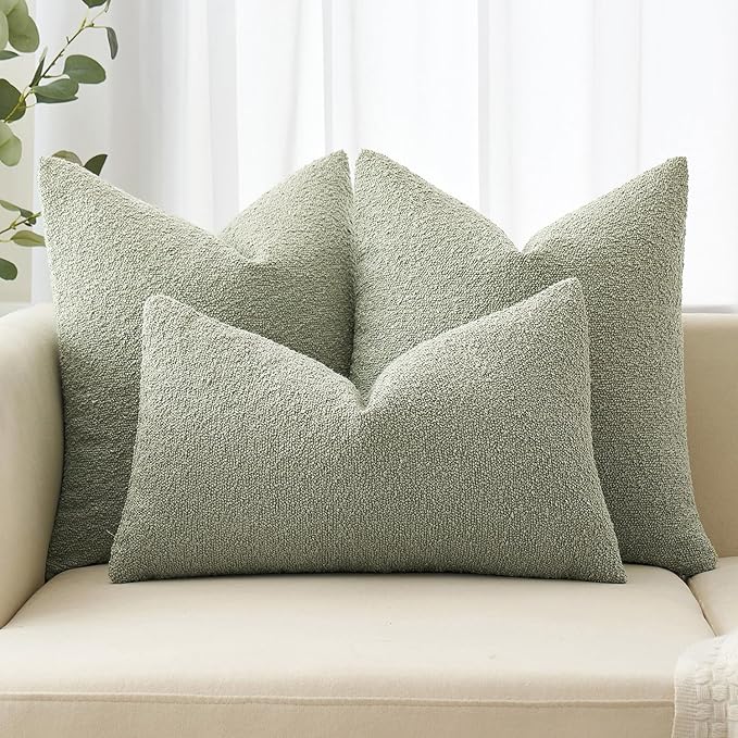 MIULEE 20x20 Inch Decorative Pillow Covers for Couch Bed Set of 2 Textured Boucle Neutral Spring Throw Pillow Covers Sage Green Accent Solid Pillowcases Sofa Living Room Home Decor