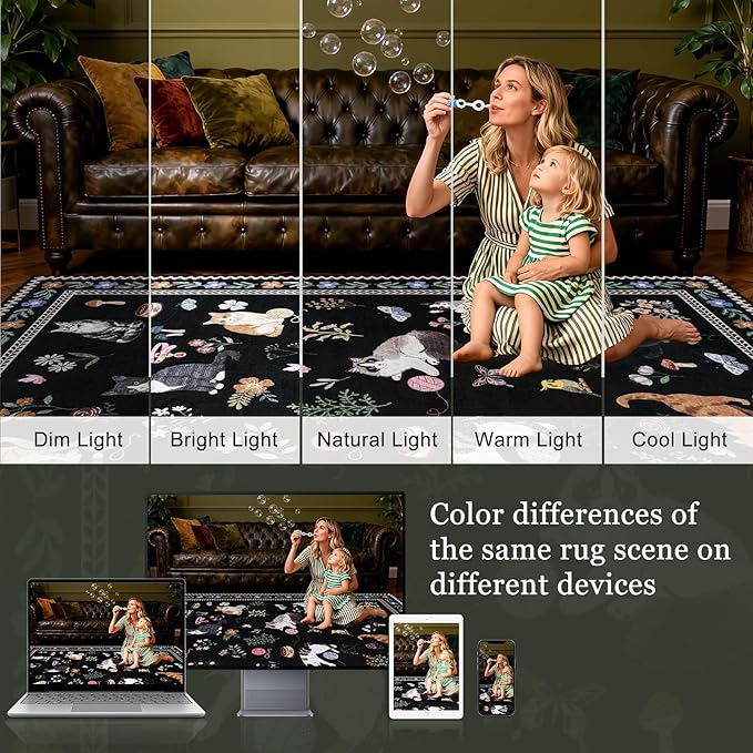 5x7 Area Rugs Living Room Rug: Vintage Washable Rug Floral Soft Carpet Indoor Floor Non-Slip Boho Stain Resistant Large Carpets for Bedroom Kids Nursery Dining Room Farmhouse Home Office Black/C01