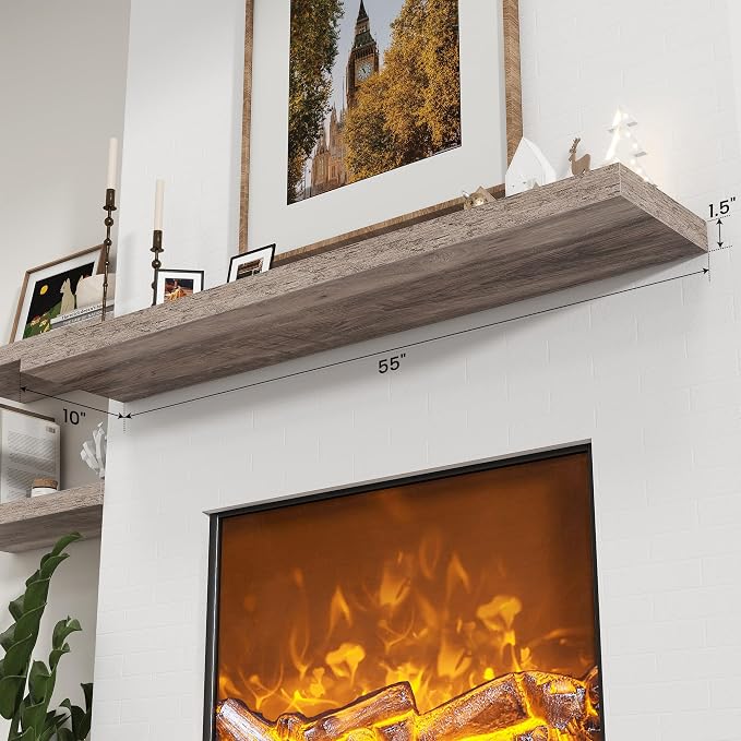 Axeman 55Inch Floating Shelves for Wall, Rustic Wood Shelves for Bedroom, Bathroom, Kitchen, Hanging Wall Mounted Shelf with Invisible Brackets for Books Decor, Set of 1, Grey