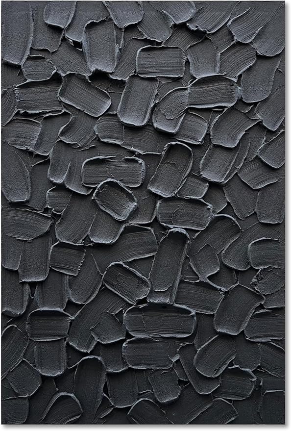 NANKAI Art Hand Painted Pure Black Modern Minimalist Oil Painting 36x24 inch Vertical Thick Texture Wall Art Home Office Corridor Wall Decorative Art