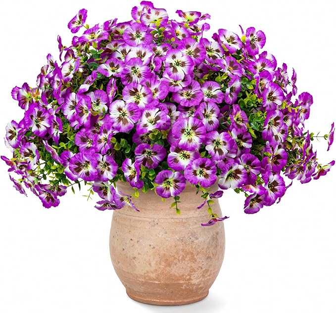 24 Pcs Artificial Fake Pansy Flowers for Outdoor,Faux Silk Plants Flowers UV Resistant Pansies Spring Flowers for Planter Front Door Porch Yard Patio Garden Window Box Home Decor(Red Lotus)