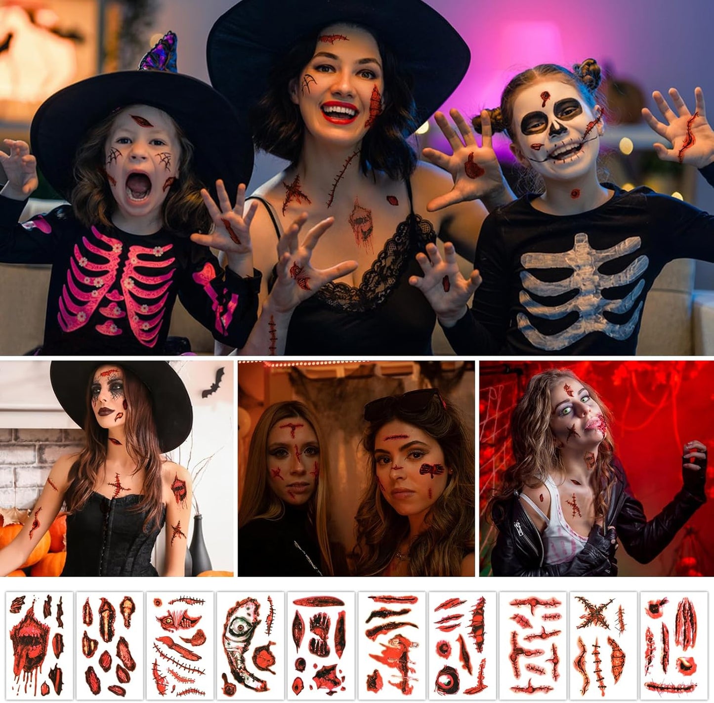 New Halloween Decorations 165 PCS, 8 Sheets Bloody Handprint Footprint Halloween Wall Decal Floor Window Stickers,10 Sheets Wound Tattoo Stickers