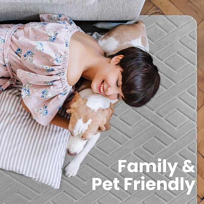 Macgace Ultra Soft Grey Area Rug for Bedroom, 3x5 Modern Geometric Shag Rugs with Nonslip Backing for Living Room, Washable Fuzzy Carpet for Cozy Kids Room Nursery
