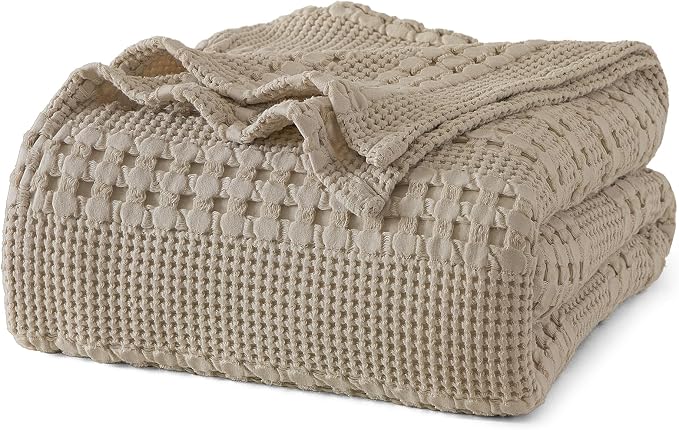PHF 100% Cotton Waffle Blanket Twin Size for College Dorm, Lightweight Breathable and Soft for Summer, Luxury Aesthetic Waffle Weave Blanket for Bed & Gifts for Women, 66"x90", Taupe