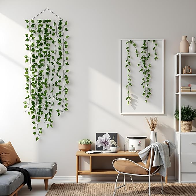 450 Feet 60 Pack Fake Greenery Hanging Garland, Artificial Ivy Leaf Plants, Vine Leaves, Flowers Foliage for Bedroom Garden Wall Decor