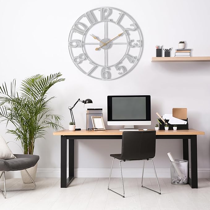 Sorbus Large Wall Clock for Living Room Decor - Wall Clock for Kitchen - 24 inch Big Wall Clock Decorative - Metal Wall Art - Analog Large Clock for Bedroom, Home, Kitchen, Office, Wall Decor (Silver)