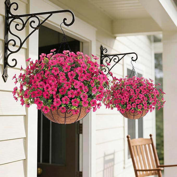 HyeFlora 2 Set Artificial Outdoor Flowers Hanging Basket, Faux Hanging Plants for Outside Spring Decoration, Fake Silk UV Resistant Look Real Daisy for Porch Patio Home Decor