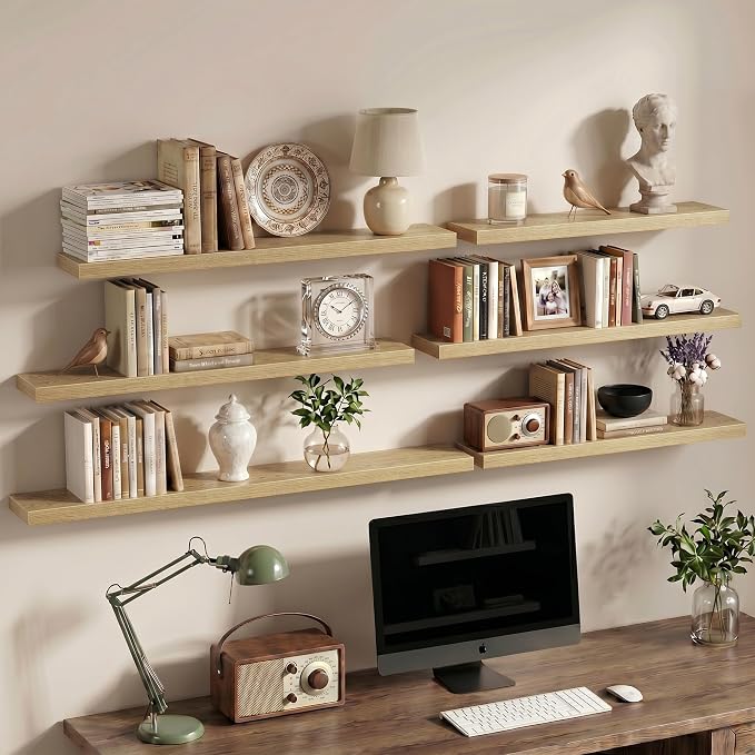 Vivelove 40 Inch Floating Shelves Wall Mounted for Display, 6.5 Deep Duty Shelves with Invisible Brackets for Living Room,Bedroom,Kitchen, Bathroom Storage & Decor,40" Wx6.5 Dx1.4 H - Oak