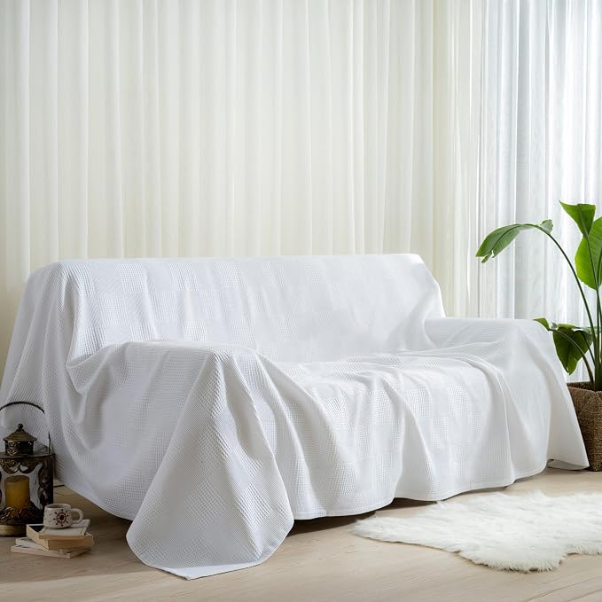 100% Turkish Cotton Blanket King Size Waffle Weave Blankets, Made in Turkiye, Light Airy Throw Bedspread (White, King Size Blanket 90 x 110 inch)