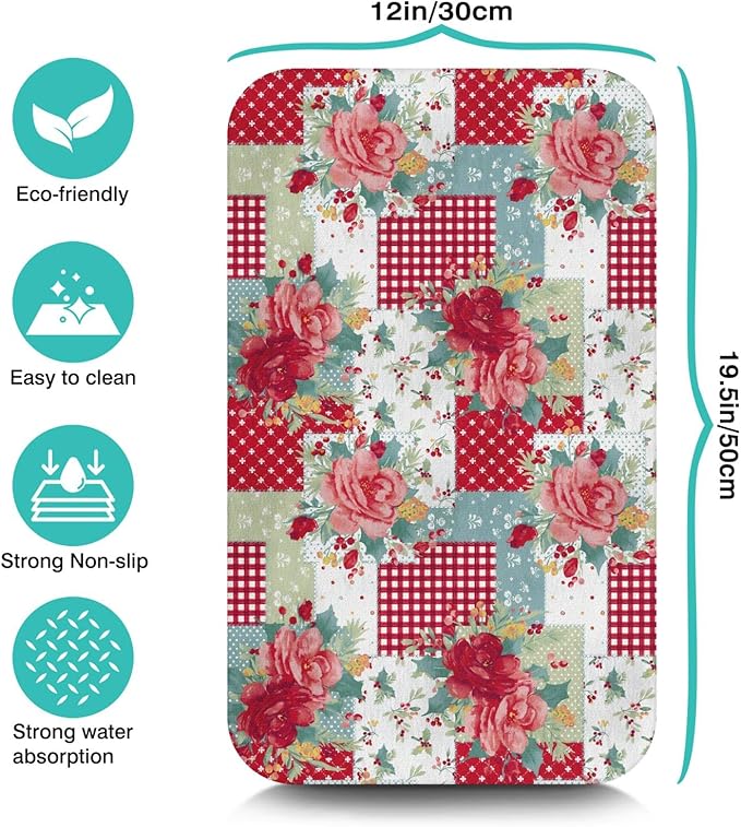 Coffee Bar Mat Accessories for Countertop - Absorbent Anti-Slip Silicone Flower Dish Drying Mats for Kitchen Counter Draining Pad Decor Gift - Fit Coffee Maker, Espresso Machine - 19x12in