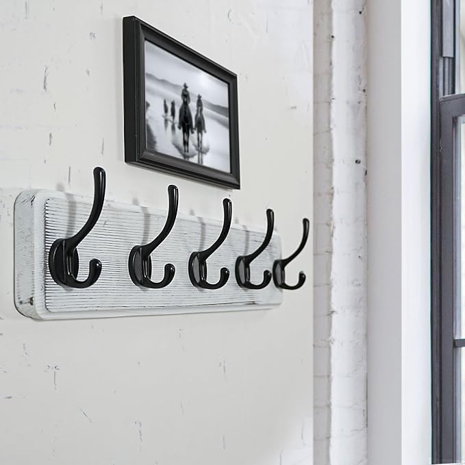 WEBI Coat Rack Wall Mount,Coat Hanger Wall,16" Hole to Hole,Coat Hooks Wall Mounted,Hook Rack Rail,5 Hooks for Hanging Coats,Hats,Jacket,Clothes,Entryway,Black/White