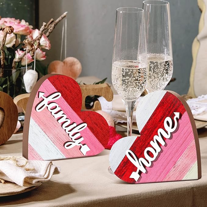 Jetec 2 Pcs Rustic Wooden Heart Table Decor, Daisy Farmhouse Home Decor, Bless This Home & Be Kind Sign for Living Room, Dining Room, Shelf & Mantel, Ideal Housewarming & Birthday Gift(Sweet Style)