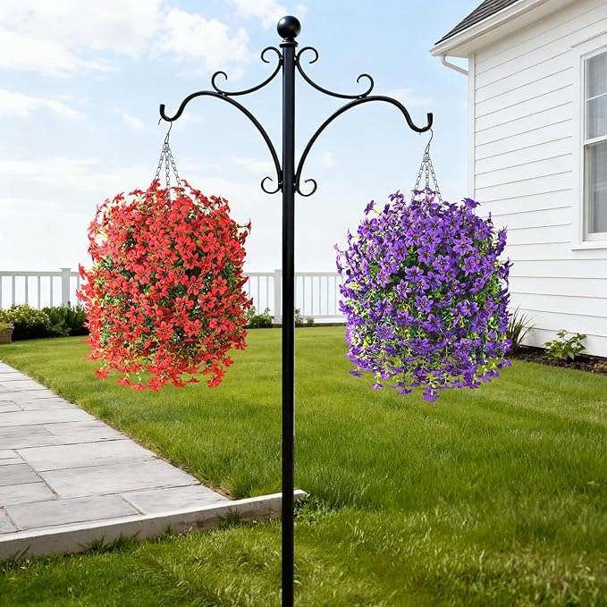 Artificial Hanging Baskets Outdoor, 4 Bundles Artificial Hanging Flowers Outdoors Spring Summer Decoration, No Fade Realistic Fake Hanging Baskets for Porch Patio Balcony Home Yard Decor