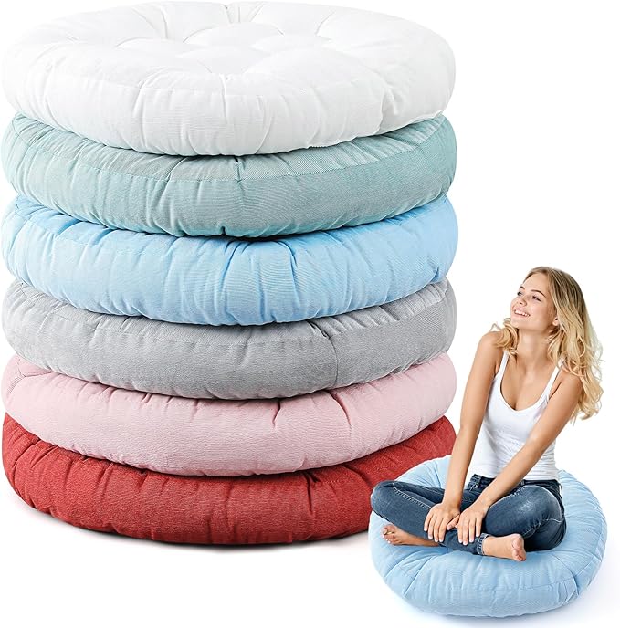 Jerify 6 Pcs Floor Pillow Cushions Large Round Square Large Meditation Floor Pillow for Classroom Adult Meditation Picnic Party Seating Learning Daycare School (Round,Vivid Color)