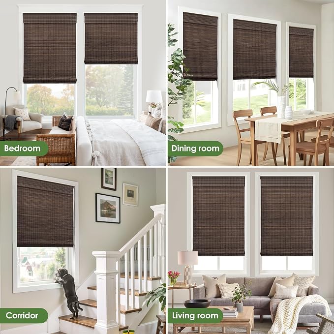LazBlinds Cordless Bamboo Roman Shades, 31.5x64, BDP-Espresso | Privacy Blinds for Interior Windows, Room Darkening Roll Up Bamboo Blinds for Home & Patio