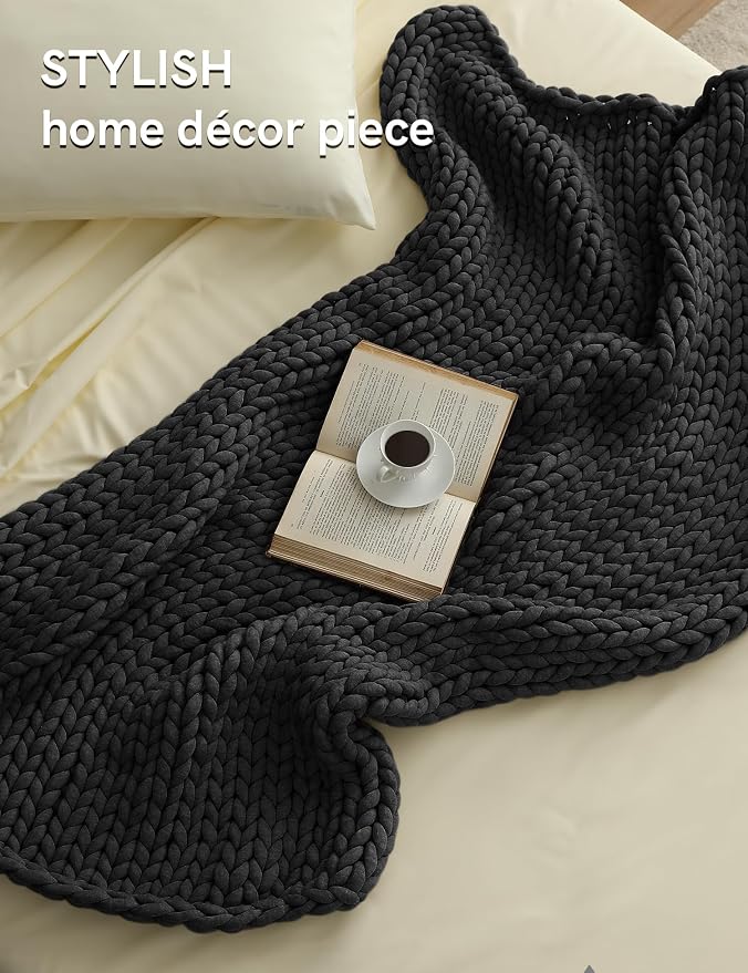 YnM Chunky Throw Blanket, Medium-Weight, Hand Knitted, Skin Friendly, Ventilated and Breathable, Machine Washable, Home Décor Piece for Couch, Sofa and Bed (Charcoal Grey, 60x80 Inch)