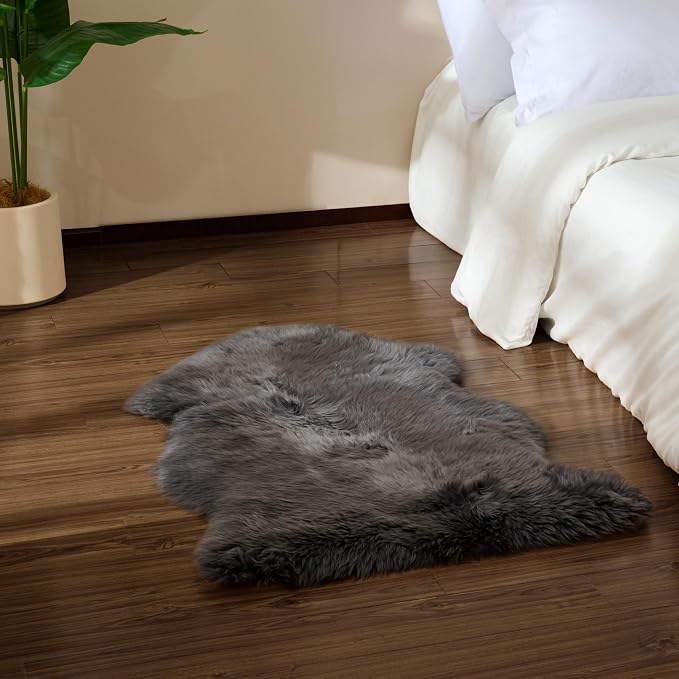 Premium Genuine Sheepskin Area Ruge - Real Wool Fur Shaggy Carpet | Fluffy Soft Natural Lambskin Rug Seat Chair Covers for Couch Sofa Bedroom Living Room(Dark Grey,2×3 Feet Sheepskin)