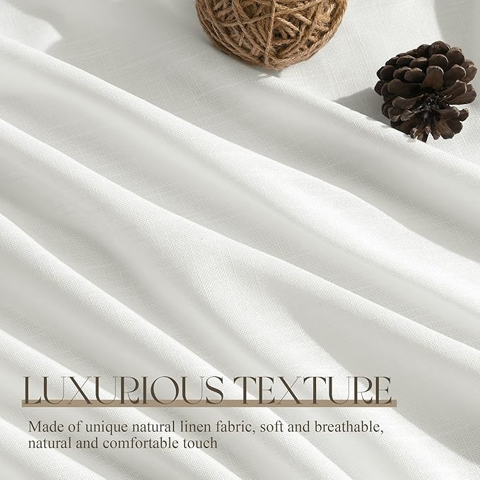 Jowels Ivory Linen Curtains 90 Inch Long 2 Panels for Living Room | White Light Filtering Semi Sheer Curtain,Back Tab Pocket Pleated Look,Farmhouse Textured Privacy Drapes for Bedroom Window