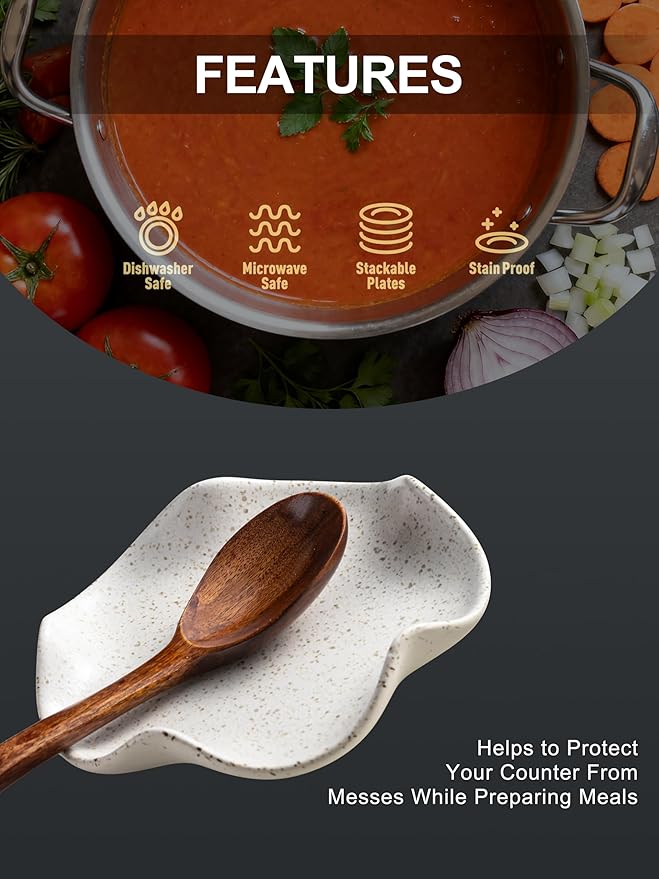 Miamolo Spoon Rest for Kitchen Counter, 5.3" Ceramic Spoon Holder for Stove Top, Cute Coffee Spoon Rest, Modern Kitchen Spoon Holder for Multiple Utensils, Farmhouse Home DéCor, Housewarming Gift