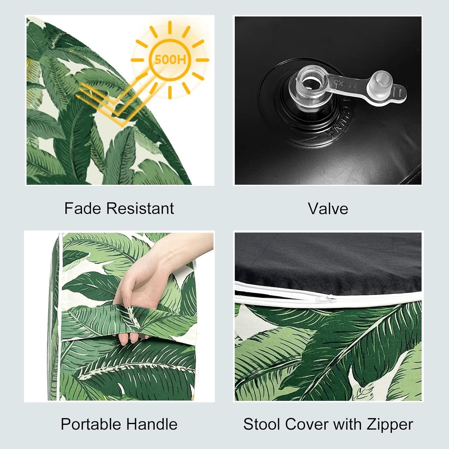 LVTXIII Outdoor/Indoor Round Inflatable Ottoman, All Weather Patio Footstool, Portable Footrest Seat for Patio Garden, Camping or Home, 21"x21"x9", Swaying Palms Green