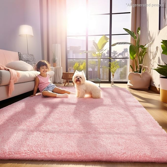 Ophanie Pink Area Rugs for Bedroom Girls, 6x9 Kids Fluffy Fuzzy Furry Shag Carpet, Plush Soft Cute Baby Shaggy Bedside Indoor Floor Rug for Teen Dorm Decor, Nursery with Over 99 pcs Pile fibers