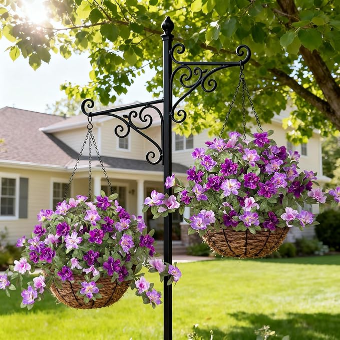 Ammyoo Artificial Fake Azalea Flowers for Outdoor Spring Decoration, Faux Silk Flower for Summer UV Resistant Look Real Plants for Garden Yard Porch Walkway Indoor Decor, 2PCS