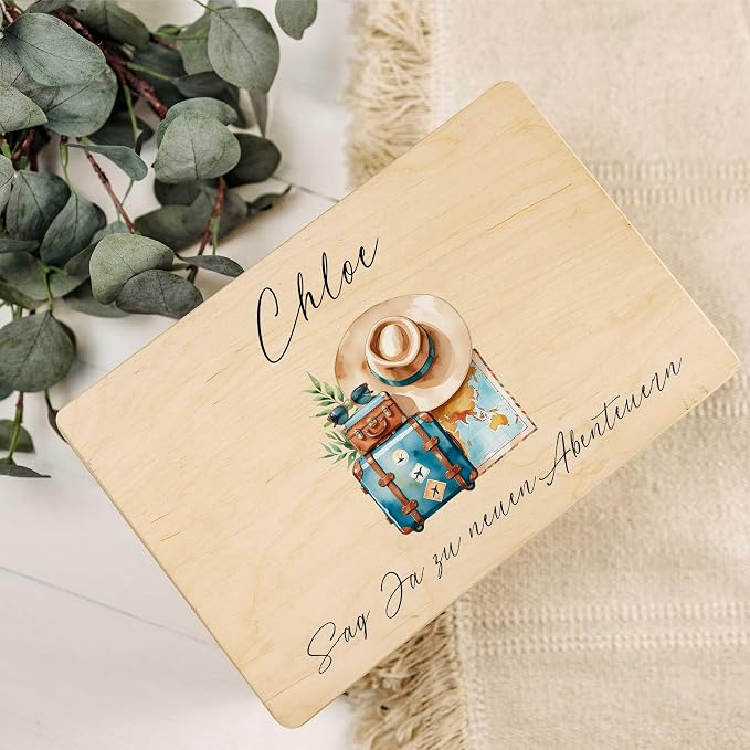 Creative Deco Personalized Wooden Wedding Box Storage Box - Travel | 11.8x7.87x5.51in (+-0.5) | Hinged Lid Handle Engraving | Unpainted Gift Box Rough UNSANDED Keepsake Memory Souvenir Chest