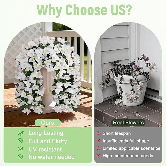 Fake Bougainvillea Artificial Flowers for Outdoors Decoration 2 pcs Faux Hanging Flowers Plants for Outdoor Planters UV Resistant Silk Bougainvillea Vines for Front Door Porch Urn Patio Garden